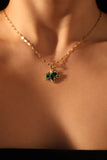 18K Gold Stainless Steel Green Gem Maple Leaves Necklace