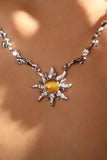 Platinum Plated Orange Opal Sun Necklace