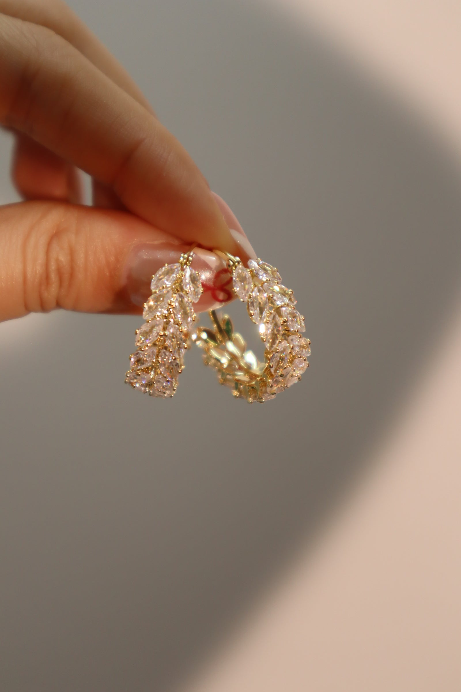 14K Real Gold Plated Diamond Leaf Hoop Earrings