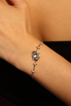 Platinum Plated Moonstone Saturn Star Bracelet