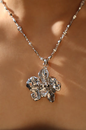 Platinum Plated Orchid Necklace