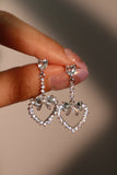 Platinum Plated Blue Gem Heart Bowknot Earrings