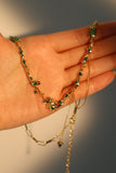 18K Real Gold Plated Green Gem Rose Necklace