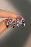 Pink Gem Heart Bowknot Earrings