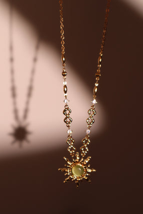 18K Real Gold Plated Green Opal Sun Necklace