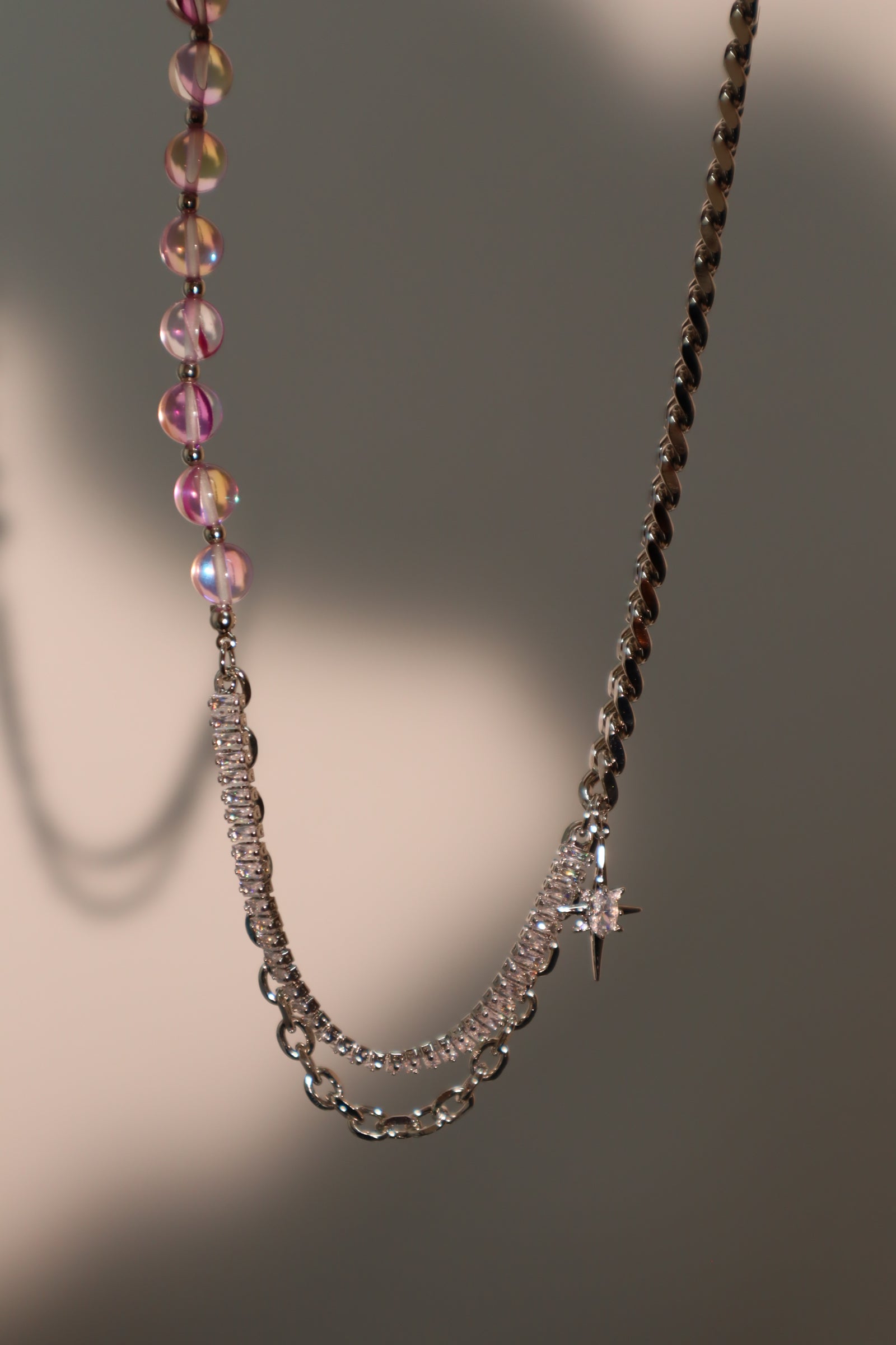 Platinum Plated Purple Beads Star Necklace
