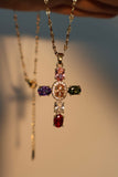 18K Gold Stainless Steel Color Gemstones Cross Necklace