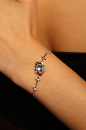 Platinum Plated Moonstone Saturn Star Bracelet