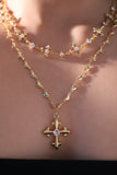 18K Real Gold Plated Diamond Cross of Heart Necklace