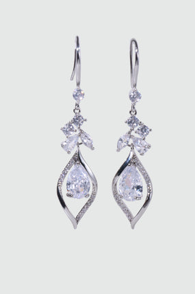 Platinum Plated Diamond Droplet Dangle Earrings