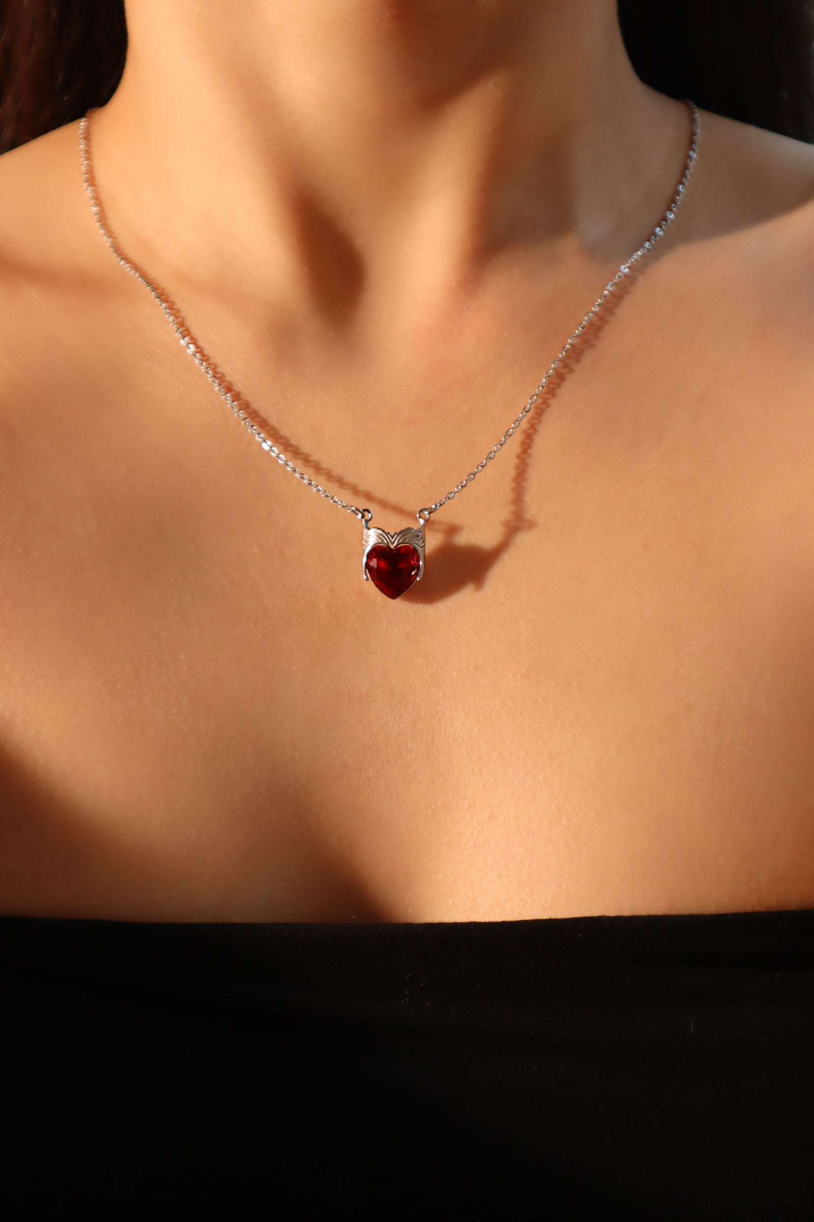 Stainless steel Red Gem Heart Necklace