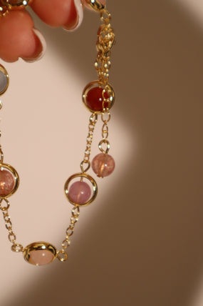 Gold-plated bracelet with multi-color zirconia moonstones on a dainty chain