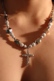 Glowing Pearl Cross Necklace
