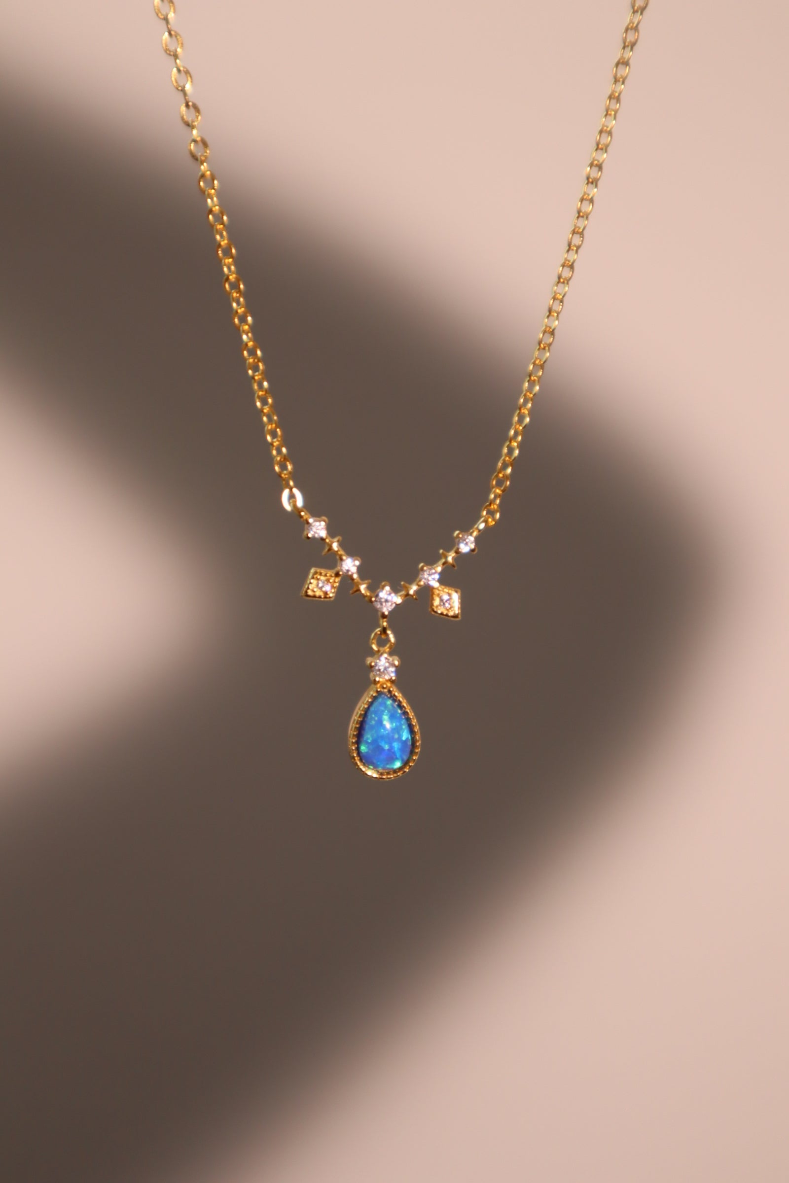 24K Gold Vermeil Blue Opal Star Necklace