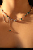 Platinum Plated Green Gem Rose Necklace