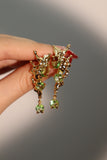 18K Real Gold Plated Green Gem Jade Dangle Earrings