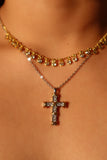 Mix Metal Diamonds Cross Necklace