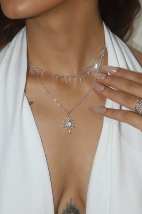 Platinum Plated Pole Star Wave Layer Necklace