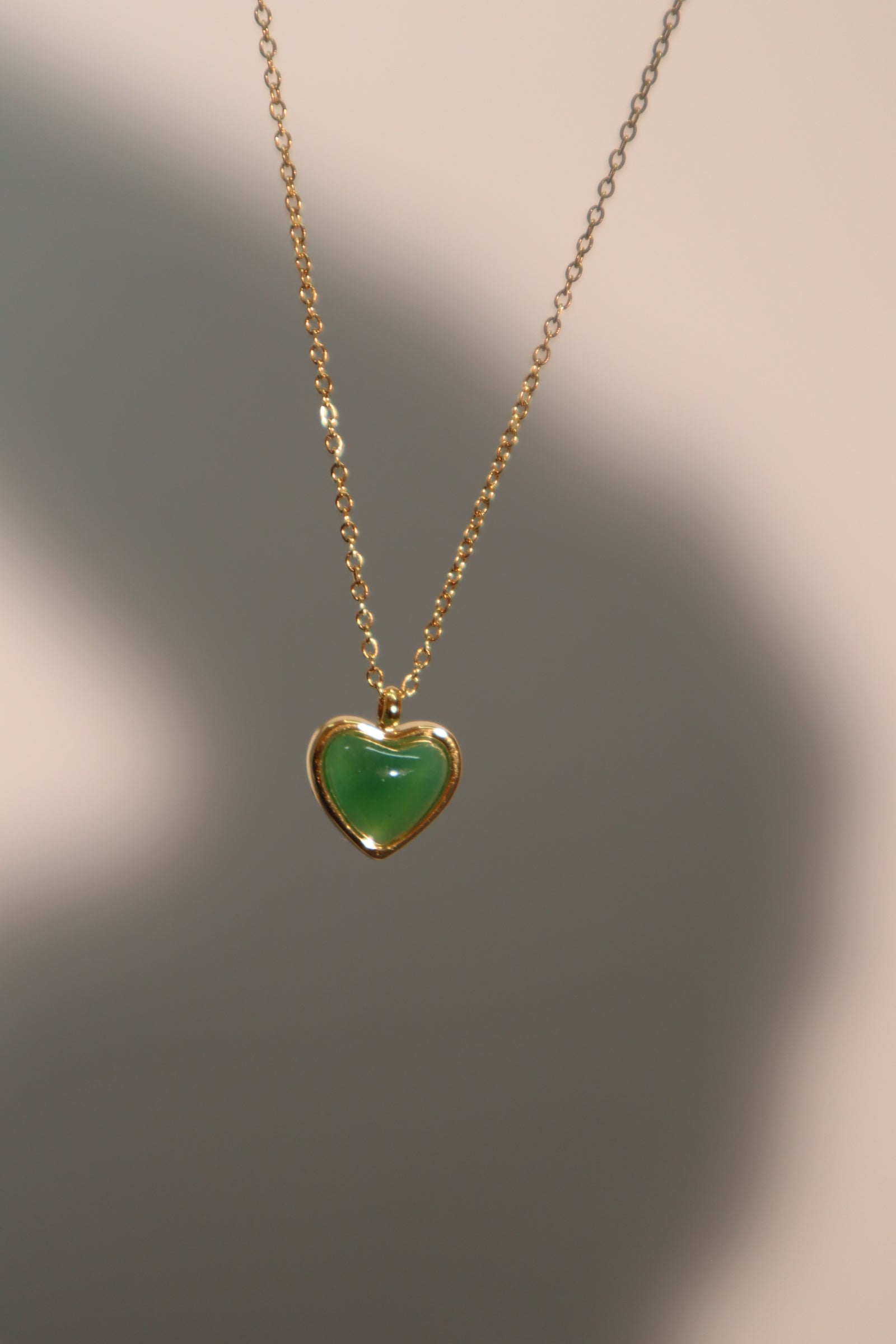 18K Gold Stainless Steel Natural Green Agate Heart Necklace