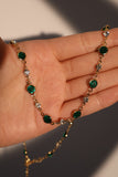 18K Real Gold Plated Multi Green Gems Necklace