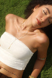 18K Real Gold Plated Color Gem Rose Lariat Long Necklace