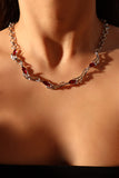 Platinum plated Multi Red Gems Wave Necklace