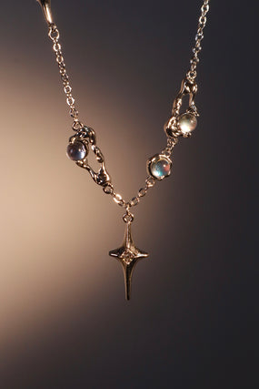 Platinum Plated Moonstones Star Necklace
