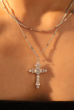 White Opal Diamond Cross Necklace