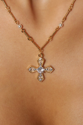 18K Real Gold Plated Multi Pearls Cross Necklace