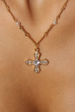 18K Real Gold Plated Multi Pearls Cross Necklace