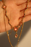 18K Real Gold Plated Pink Glitter Stone Dangle Necklace