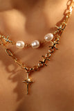 18K Real Gold Plated Double Layer Star Pearls Necklace
