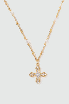 18K Real Gold Plated Multi Pearls Cross Necklace