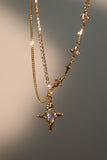 18K Real Gold Plated Blue Cross Purple Gem Star Necklace