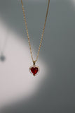 18K Real Gold Plated Red Gem Diamond Heart Necklace