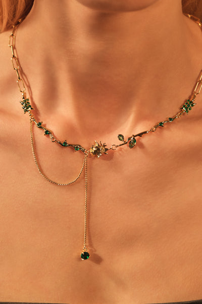 18K Real Gold Plated Green Gem Rose Necklace