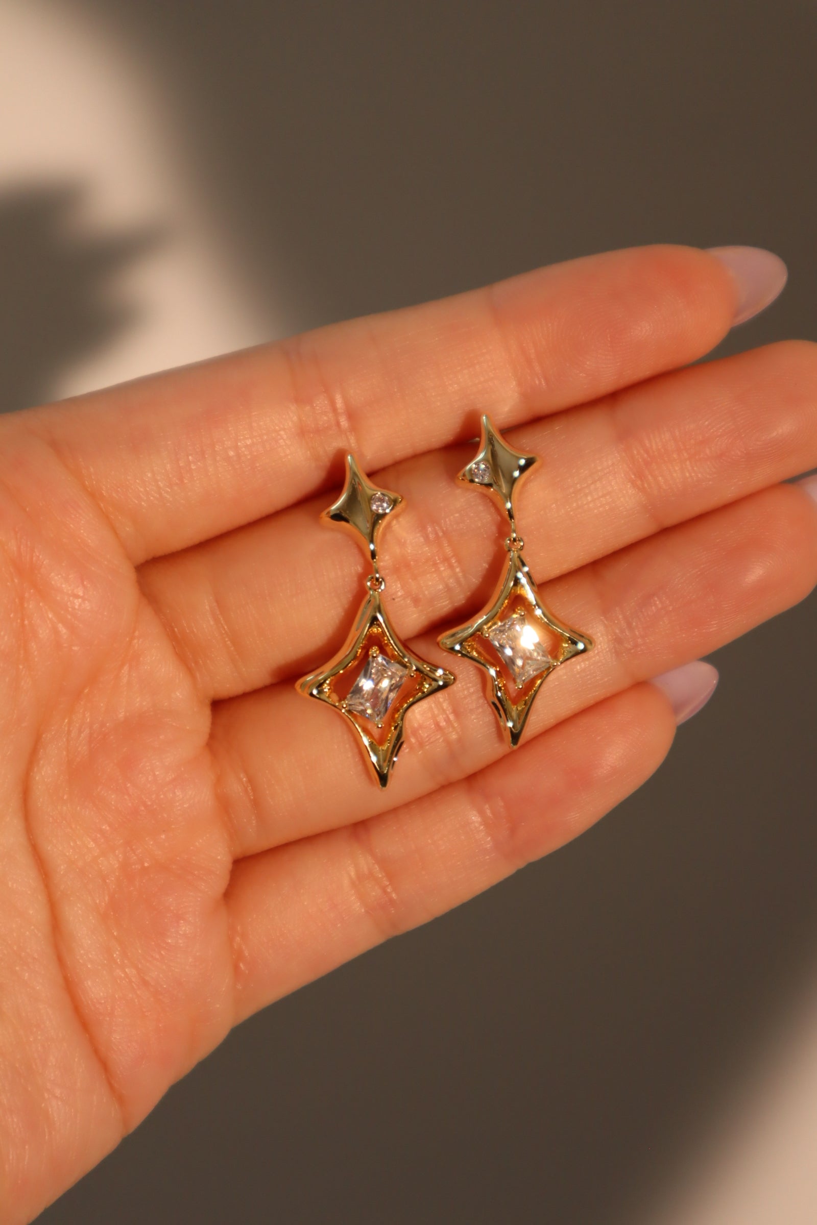 14K Real Gold Plated Diamond Star Earrings
