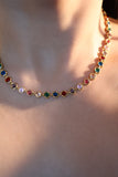 18K Gold Stainless Steel Color Gems Necklace