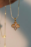 18K Real Gold Plated Spinning Diamond Clover Necklace