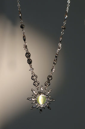 Platinum Plated Green Opal Sun Necklace