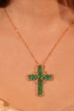Gold Plated Green Cross Necklace