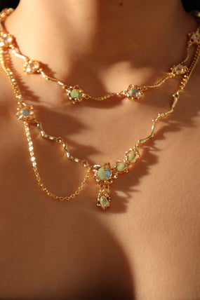 18K Real Gold Plated Multi Opal Necklace (Pre-order)