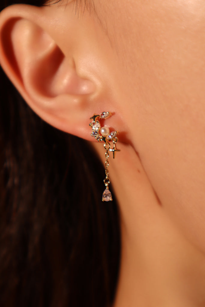 18K PVD Star & Moon Pendant Earrings main image 0