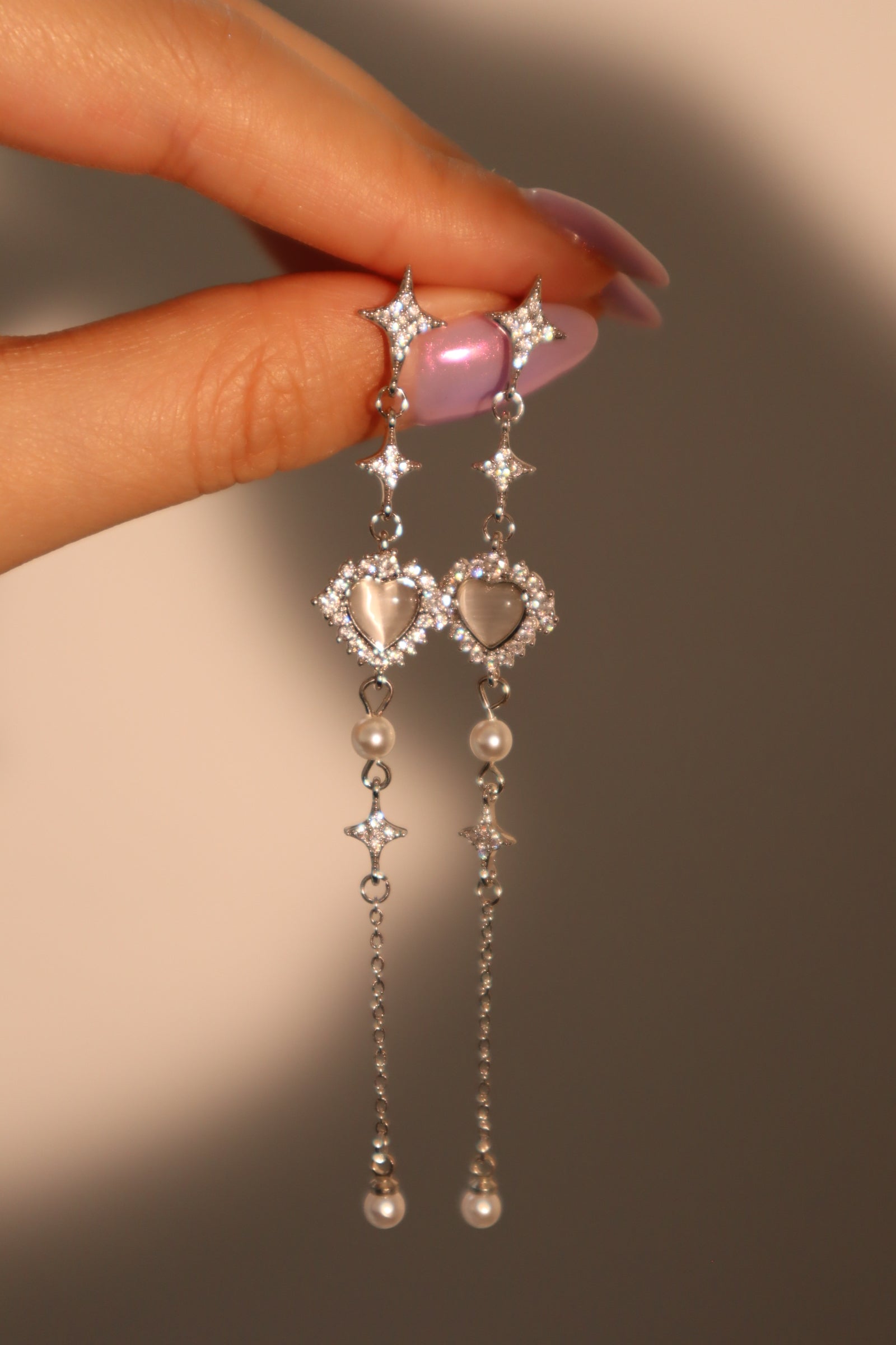 White Opal Heart Earrings