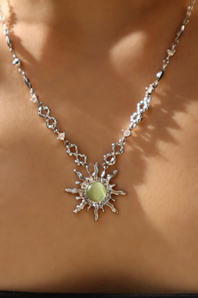Platinum Plated Green Opal Sun Necklace