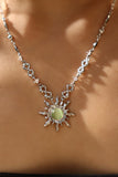 Platinum Plated Green Opal Sun Necklace