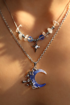 Platinum Plated Gradient Blue Moon Necklace