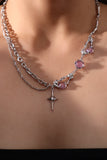 Platinum Plated Purple Glitter Gem Star Necklace