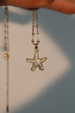 18K Gold Stainless Steel Diamond Starfish Pearl Necklace