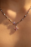 Platinum Plated Pink Diamond Cross Necklace